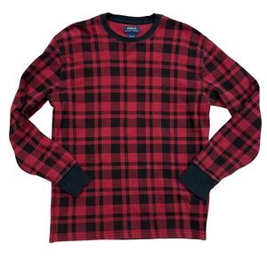 Polo Ralph Lauren Men's Red Black Plaid Thermal Long Sleeve Shirt XL